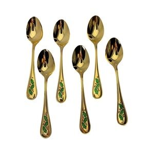 Retroneu Japan 24 k gold plated Spoons desert/appetizer Christmas Holly Design
